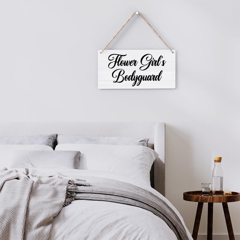 BELLOWDEER Flower Girl's Bodyguard Sign, Ring Bearer Sign, Rustic Wedding Signs Wedding Decor Stuff Engagement Weddings Decoration 12x6 Inches (White) - Image 5