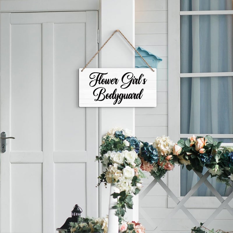 BELLOWDEER Flower Girl's Bodyguard Sign, Ring Bearer Sign, Rustic Wedding Signs Wedding Decor Stuff Engagement Weddings Decoration 12x6 Inches (White) - Image 3