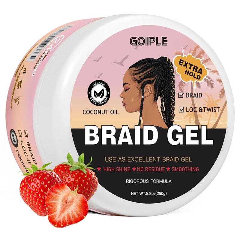 Goiple Braid Gel Good for Twist Locs Braids Edge No Flake Extra Hold High Shine Braiding Gel  Edge Control Loc Gel Long Lasting for Locks Cornrows Smooths  Tames Frizz 88oz Strawberry Flover