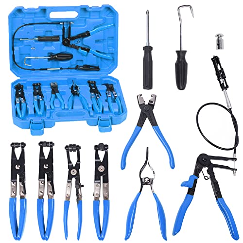 Glarks 9Pcs Blue Flexible Hose Clamp Pliers Set Long Reach Spring Wire Clip Plier Hose Clamp Pliers Remover Kit for Replacement of Fuel Oil Water Hose - Image 1