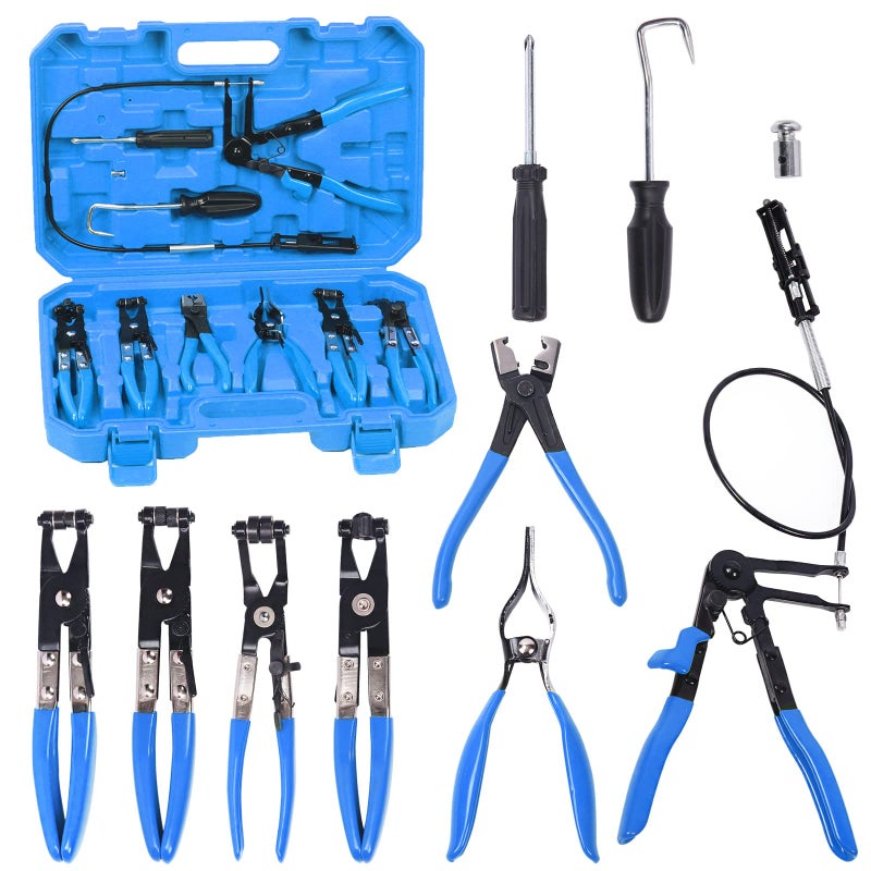 Glarks 9Pcs Blue Flexible Hose Clamp Pliers Set Long Reach Spring Wire Clip Plier Hose Clamp Pliers Remover Kit for Replacement of Fuel Oil Water Hose - Image 2