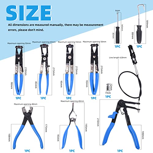 Glarks 9Pcs Blue Flexible Hose Clamp Pliers Set Long Reach Spring Wire Clip Plier Hose Clamp Pliers Remover Kit for Replacement of Fuel Oil Water Hose - Image 3