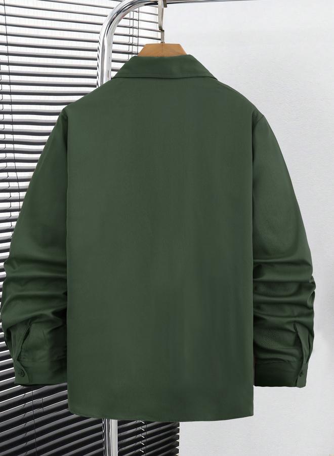 Take Two Men Solid Pocket Detail Long Sleeve Shirt - Image 3