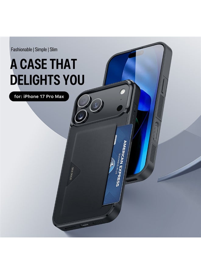 DUX DUCIS iPhone 17 Pro Max Case Pocard Series Card Holder Leather + PC + TPU Phone Cover - Black - Image 5