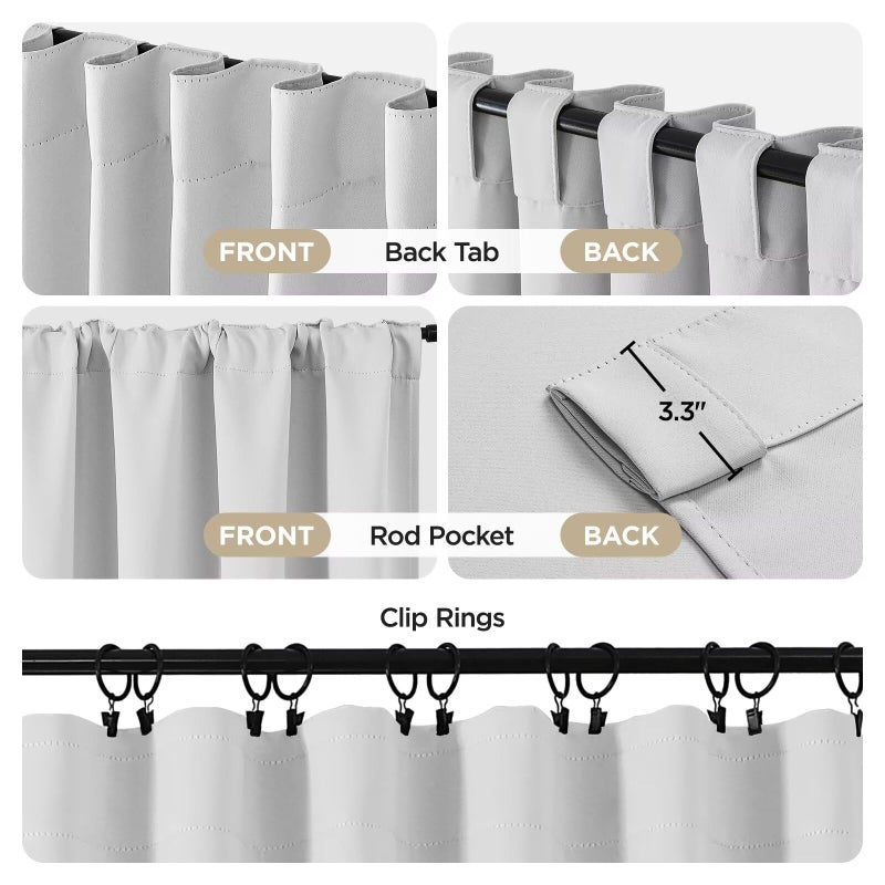 Joydeco White Blackout Curtains 96 Inches Long for Bedroom, Curtains 96 Inch Length 2 Panels Set, Room Darkening Curtains & Drapes for Living Room Window (W52 x L96 Inch, Greyish White) - Image 3