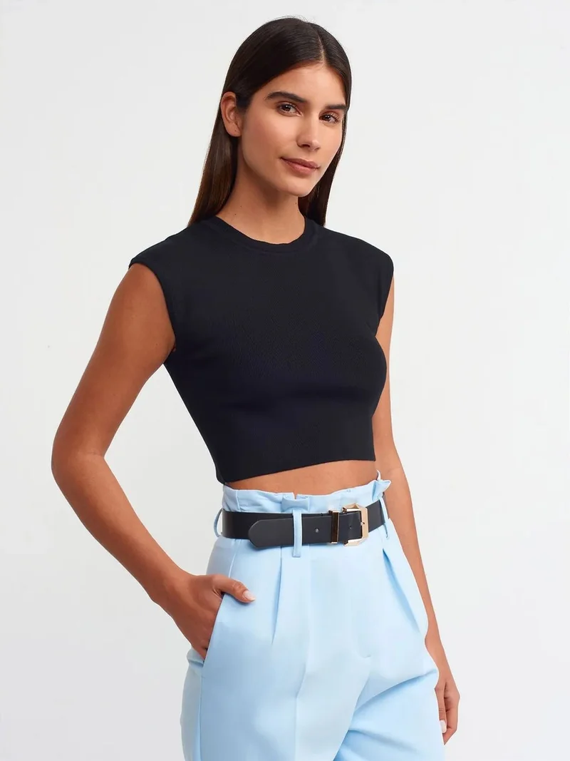 ديلفين DILVIN Women's Sleeveless Ribbed Crop T-Shirt