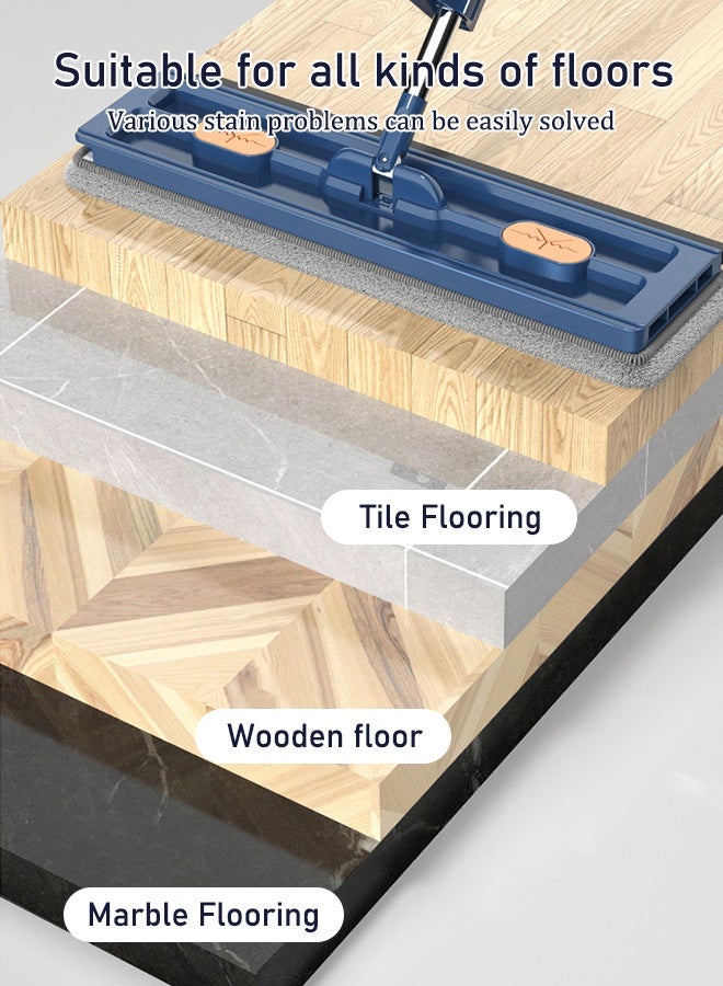 ممسحة مع قطعتي قماش تنظيف، ممسحة مسطحة مضادة للعث (مع مكشطة EVA) سريعة الكشط، سريعة الجفاف، أداة تنظيف الأرضيات، ممسحة يدوية قابلة للغسل 360 درجة، مناسبة لتنظيف الأرضيات الخشبية الصلبة في المنزل، مناسبة للأرضيات الخشبية والأرضيات المصفحة والبلاط، - Image 4