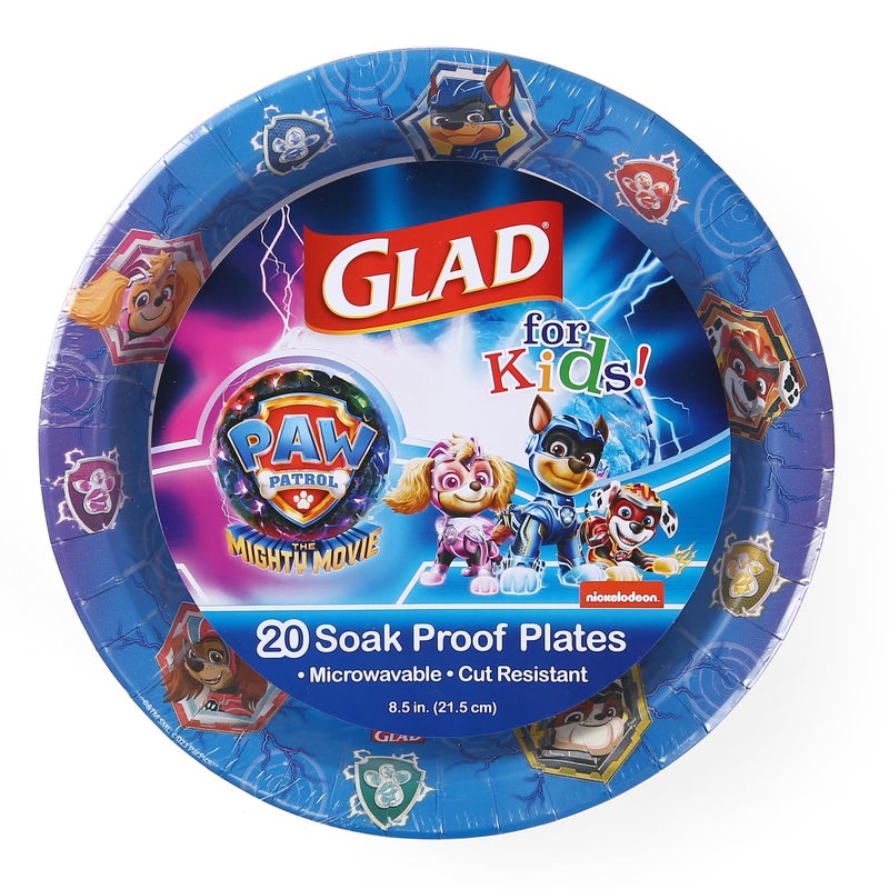 Glad for Kids Paw Patrol Round Disposable Paper Plates Shields Design Heavy Duty Soak Proof Microwavable Plates for Everyday Use 85 Inch 20 Count
