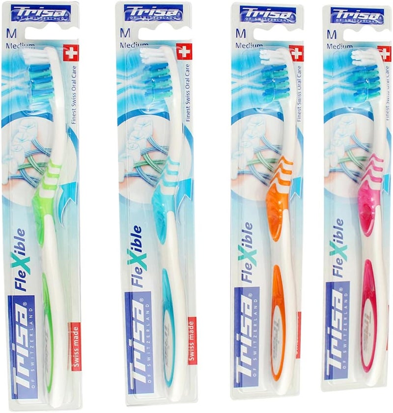 TRISA Flexible Medium Toothbrush, Finest Swiss Oral care, Adult TB Gentle On Your Teeth And Gums, Soft Bristles, Assorted Color, 1 pcs - Image 1