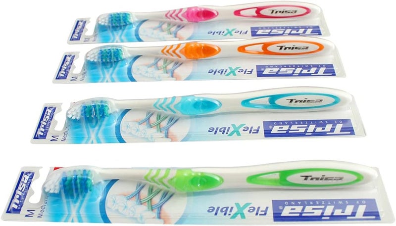 TRISA Flexible Medium Toothbrush, Finest Swiss Oral care, Adult TB Gentle On Your Teeth And Gums, Soft Bristles, Assorted Color, 1 pcs - Image 2