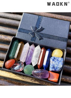 WAOKN Crystal Gifts, Premium Healing Crystals - 7 Chakra Set Tumbled Stones, 7 Chakra Stone Set Meditation Stone Yoga Amulet With Gift,Double Pointed Stone Tiger Eye Amethyst Powder Crystal Handicraft  - Image 1