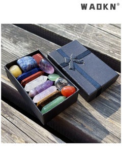WAOKN Crystal Gifts, Premium Healing Crystals - 7 Chakra Set Tumbled Stones, 7 Chakra Stone Set Meditation Stone Yoga Amulet With Gift,Double Pointed Stone Tiger Eye Amethyst Powder Crystal Handicraft  - Image 2