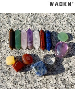 WAOKN Crystal Gifts, Premium Healing Crystals - 7 Chakra Set Tumbled Stones, 7 Chakra Stone Set Meditation Stone Yoga Amulet With Gift,Double Pointed Stone Tiger Eye Amethyst Powder Crystal Handicraft  - Image 4