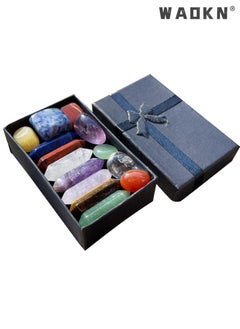 WAOKN Crystal Gifts, Premium Healing Crystals - 7 Chakra Set Tumbled Stones, 7 Chakra Stone Set Meditation Stone Yoga Amulet With Gift,Double Pointed Stone Tiger Eye Amethyst Powder Crystal Handicraft  - Image 5