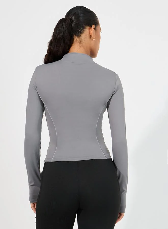 Styli Reflective Zip Tape & Contour Seam Detail Zip Up Jacket