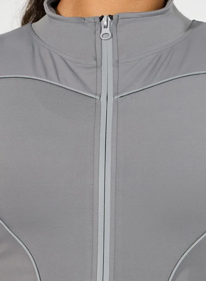 Styli Reflective Zip Tape & Contour Seam Detail Zip Up Jacket