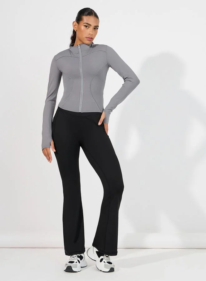 Styli Reflective Zip Tape & Contour Seam Detail Zip Up Jacket