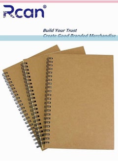3Pcs Set Spiral Notebooks Blank Sketch Notebooks Kraft Cover Sketchbook for Sketching Diary Memo Journal (100 Pages / 50 Sheets / 100g)