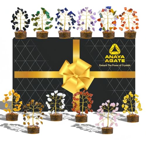 ANAYA AGATE Crystal Tree Gift for Women, Set of 12 Handcrafted Chakra Tree of Life, Crystals and Healing Stones for Positive Energy, Good Luck Home and Office Desk Decor Birthday Gifts for Mom Love Ones - Image 1