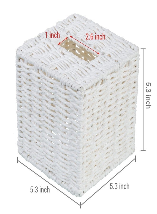 MyGift Decorative White Woven Square Tissue Box Holder with Easy Open Refill Bottom, Bathroom Decor Facial Tissues Cover with Sturdy Paper Rope Material - Image 5