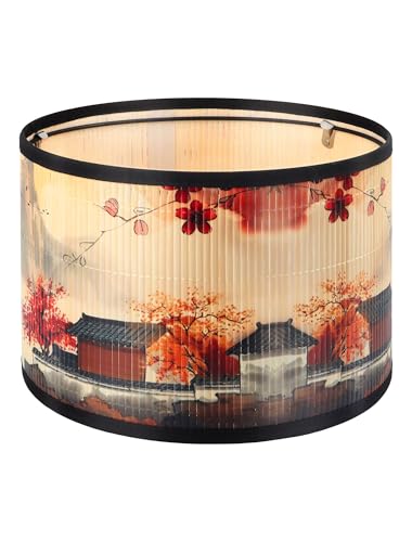 GES Natural Bamboo Drum Lampshade 11811879 Inch Table Lamp Shade with Floral Print Medium lamp Cover for Bedroom Living Room Home Decor Boat2 - Image 1