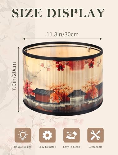 GES Natural Bamboo Drum Lampshade 11811879 Inch Table Lamp Shade with Floral Print Medium lamp Cover for Bedroom Living Room Home Decor Boat2 - Image 3