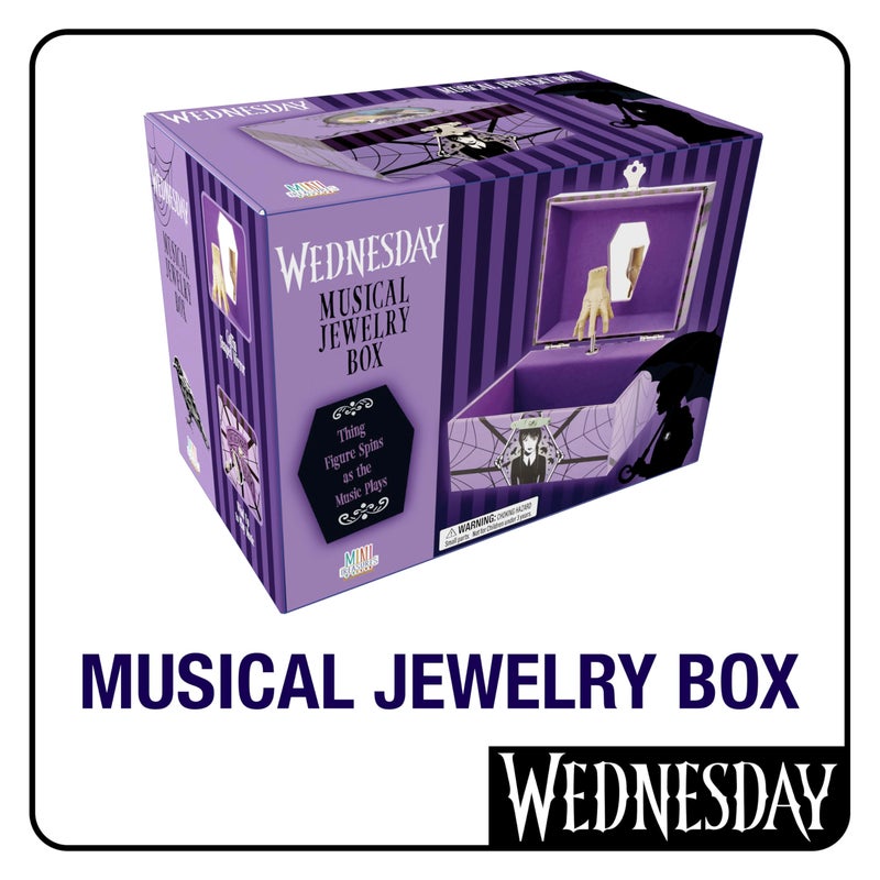 Mini Treasures Wednesday Jewelry Box for Girls - Musical Jewelry Box with Spinning Figurine, Wednesday Addams Toys for Kids Ages 3-5 - 6 x 4.7 x 3.5 in - Image 5