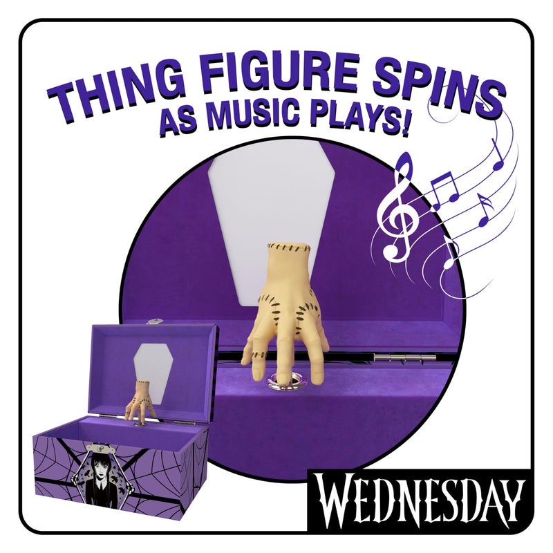 Mini Treasures Wednesday Jewelry Box for Girls - Musical Jewelry Box with Spinning Figurine, Wednesday Addams Toys for Kids Ages 3-5 - 6 x 4.7 x 3.5 in - Image 2