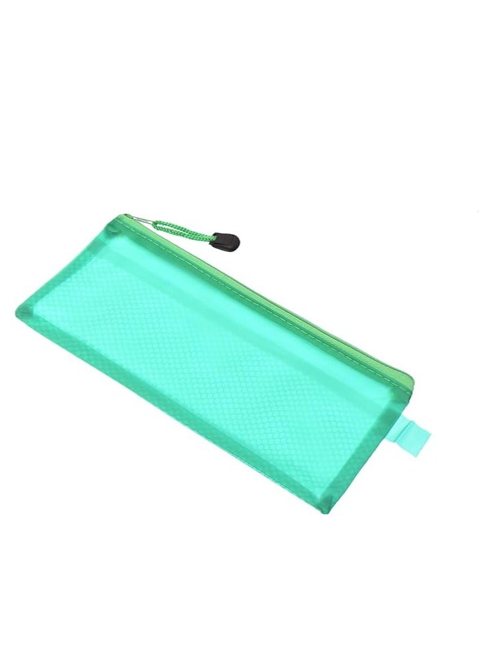 A6 Plastic File Pouch – Green Color, Transparent Mesh Design, Secure Zipper Closure, Multi-Purpose for Storage and Organization - Image 1