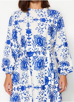 trendyol Blue Belted Floral Woven Dress TCTAW24EB00113  - Image 5