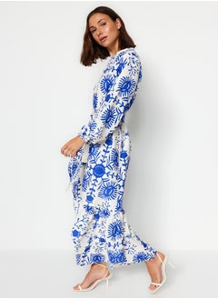 trendyol Blue Belted Floral Woven Dress TCTAW24EB00113  - Image 2