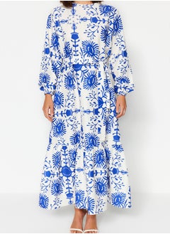 trendyol Blue Belted Floral Woven Dress TCTAW24EB00113  - Image 4