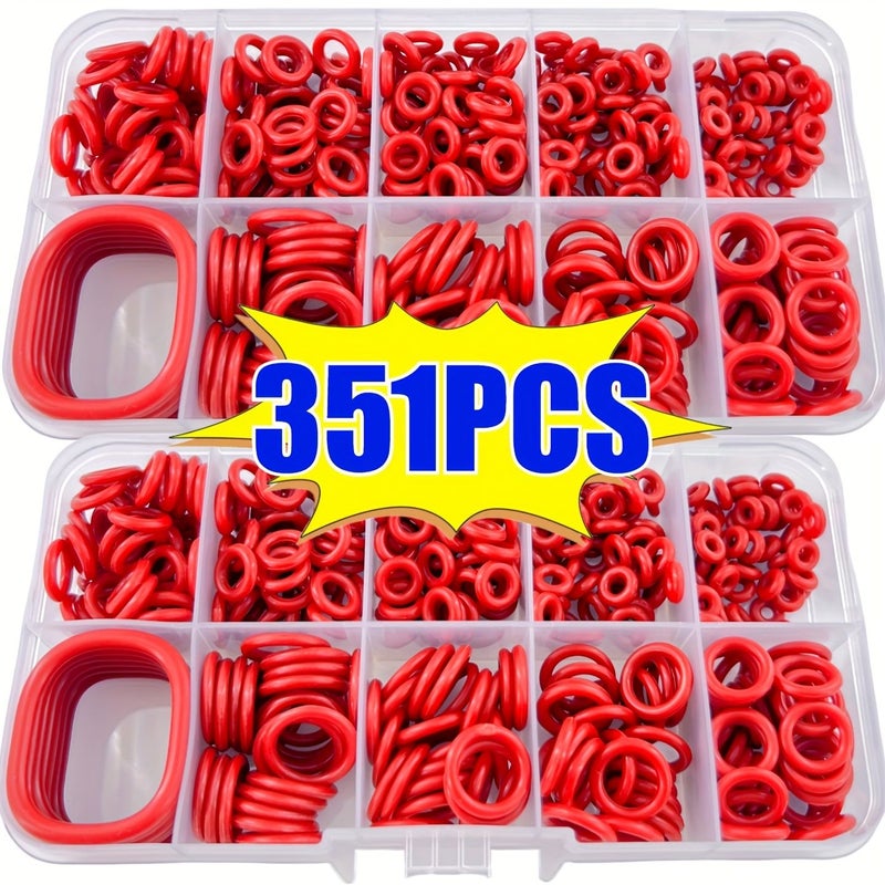 Red 351pcs Silicone O Ring Seal Kit Heavy Duty Leakproof Gasket For Car Plumbing Faucet - Image 1