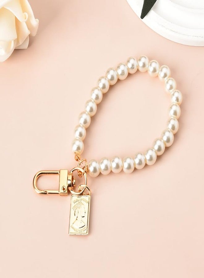 YangQian حافظة هاتف مع سلاسل مفاتيح وزخارف أكياس وإكسسوارات سوار خرز لؤلؤي مع حزام معصم وسلسلة مفاتيح للنساء والفتيات، قلادة حقيبة مع حبل خرز للمفاتيح وسلسلة الهاتف المحمول وحزام المعصم - Image 3