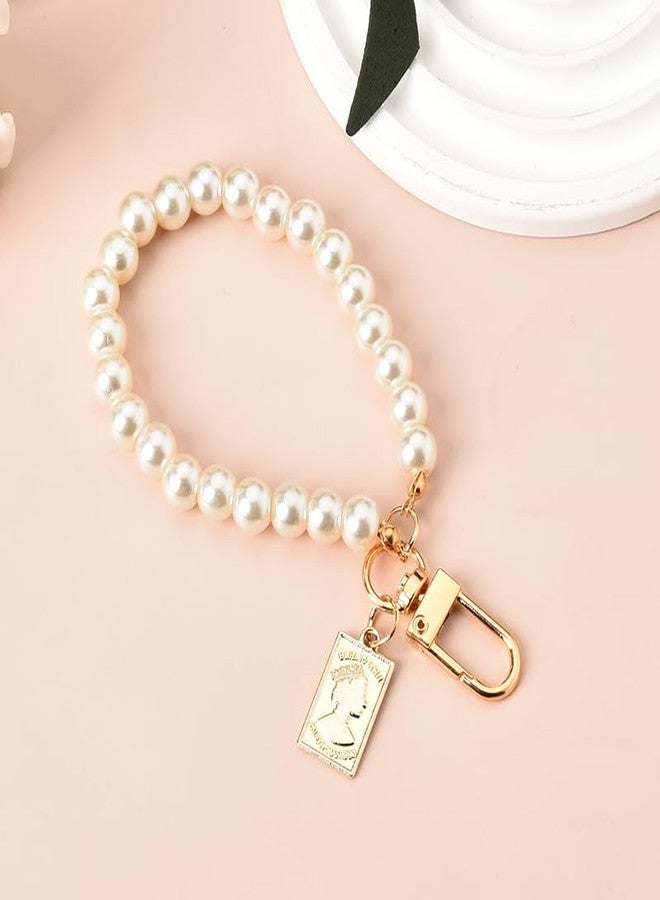 YangQian حافظة هاتف مع سلاسل مفاتيح وزخارف أكياس وإكسسوارات سوار خرز لؤلؤي مع حزام معصم وسلسلة مفاتيح للنساء والفتيات، قلادة حقيبة مع حبل خرز للمفاتيح وسلسلة الهاتف المحمول وحزام المعصم - Image 4