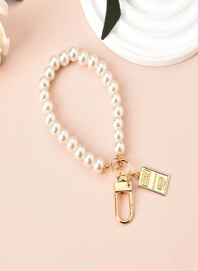 YangQian حافظة هاتف مع سلاسل مفاتيح وزخارف أكياس وإكسسوارات سوار خرز لؤلؤي مع حزام معصم وسلسلة مفاتيح للنساء والفتيات، قلادة حقيبة مع حبل خرز للمفاتيح وسلسلة الهاتف المحمول وحزام المعصم - Image 5