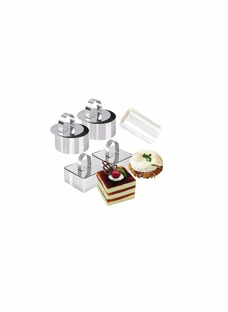 Excefore 9 Pieces Of 3.15 Inch Food Display Ring, Stainless Steel Round Square Cake Ring Mold, With 3 Inch Cake Ring, With Cooking Press, For Baking Cakes And Pastries - Image 1