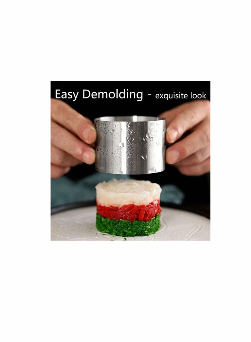 Excefore 9 Pieces Of 3.15 Inch Food Display Ring, Stainless Steel Round Square Cake Ring Mold, With 3 Inch Cake Ring, With Cooking Press, For Baking Cakes And Pastries - Image 4