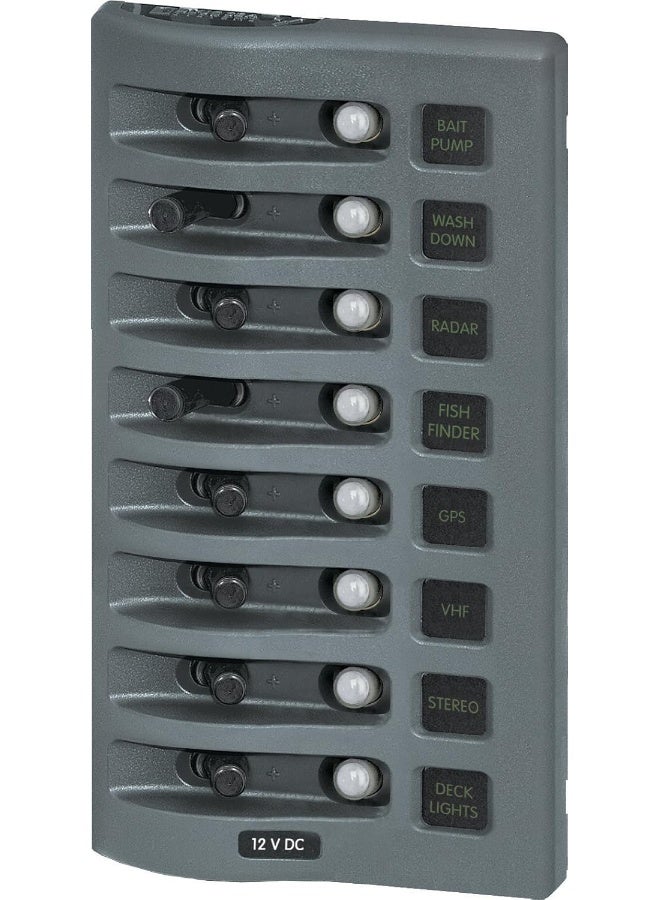 Blue Sea Systems 4378 WeatherDeck 12V DC Waterproof 8-Position Circuit Breaker Panel