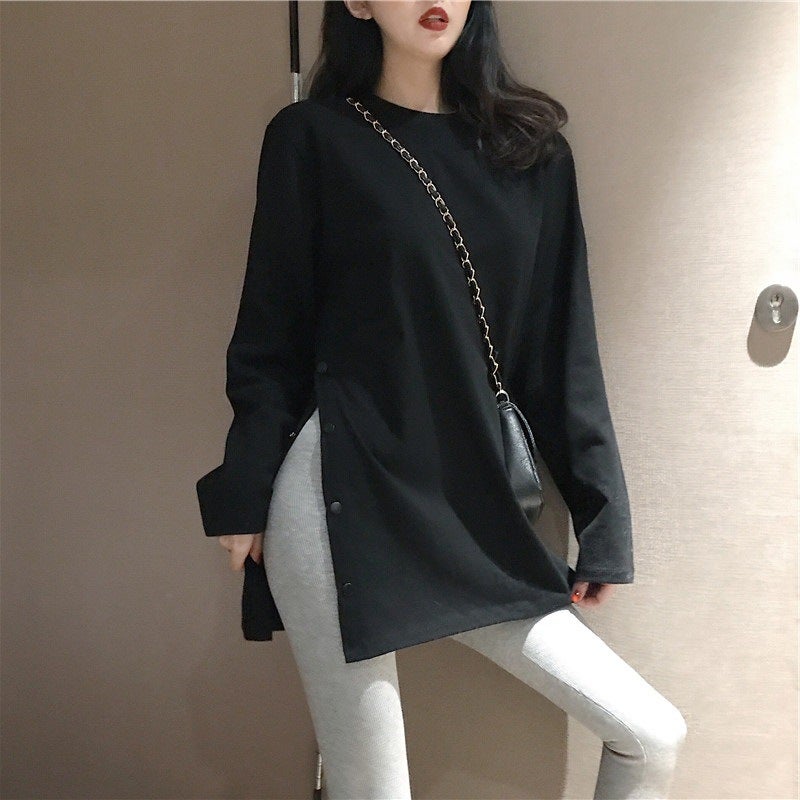 2025 New Spring Top Trendy Autumn All-match Design Sense Niche Split White Long-sleeved T-shirt Women's Base Shirt Ins - Image 3