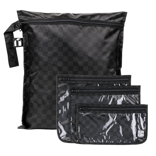 Bumkins and Roamio Waterproof Wet Bag Clear Travel Bags For Beach Baby Travel Swim Suit Cloth Diapers Pump Parts Pool Gym Toiletries Reusable Easy to Clean Black Check 4 Pack - Image 1