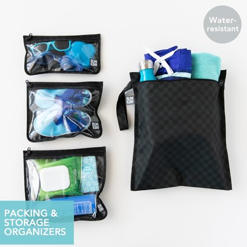 Bumkins and Roamio Waterproof Wet Bag Clear Travel Bags For Beach Baby Travel Swim Suit Cloth Diapers Pump Parts Pool Gym Toiletries Reusable Easy to Clean Black Check 4 Pack - Image 3