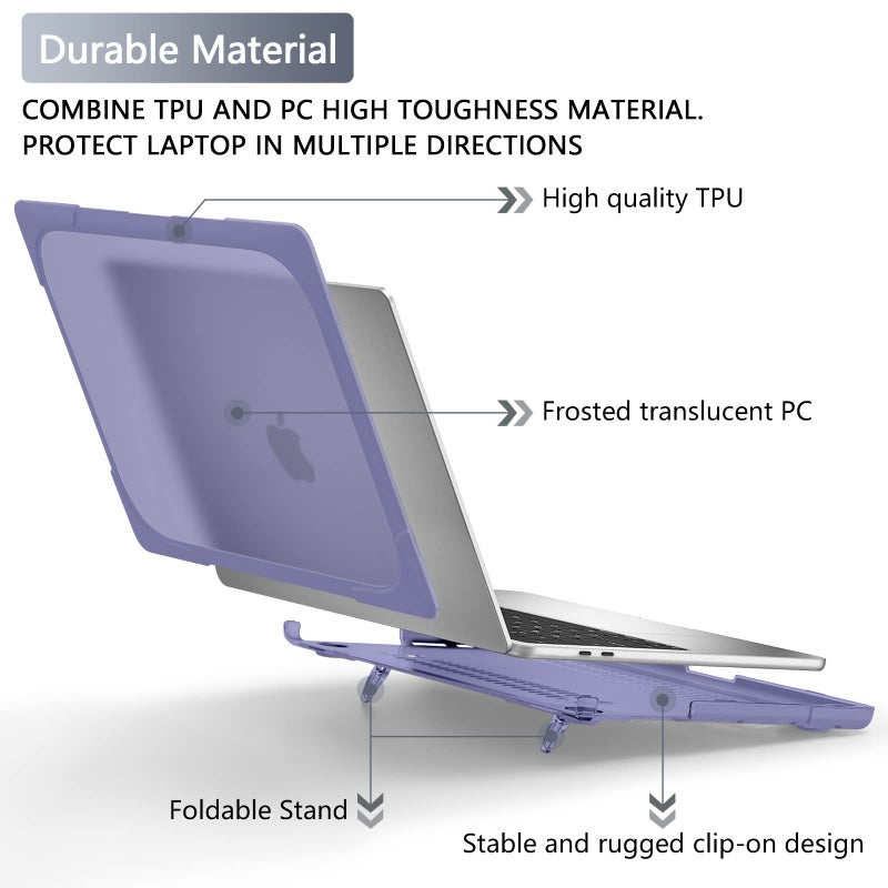 Batianda Heavy Duty Case for MacBook Pro 13 inch 2020 2022 M1/M2 Chip Model A2338 A2289 A2251, Ergonomic Foldable Kickstand (Holds 22lbs) Matte Translucent Protective Cover Keyboard Skin,Lavender Gray - Image 4
