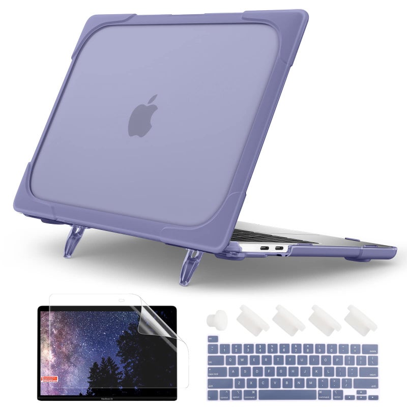 Batianda Heavy Duty Case for MacBook Pro 13 inch 2020 2022 M1/M2 Chip Model A2338 A2289 A2251, Ergonomic Foldable Kickstand (Holds 22lbs) Matte Translucent Protective Cover Keyboard Skin,Lavender Gray - Image 1