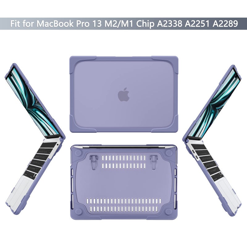 Batianda Heavy Duty Case for MacBook Pro 13 inch 2020 2022 M1/M2 Chip Model A2338 A2289 A2251, Ergonomic Foldable Kickstand (Holds 22lbs) Matte Translucent Protective Cover Keyboard Skin,Lavender Gray - Image 2
