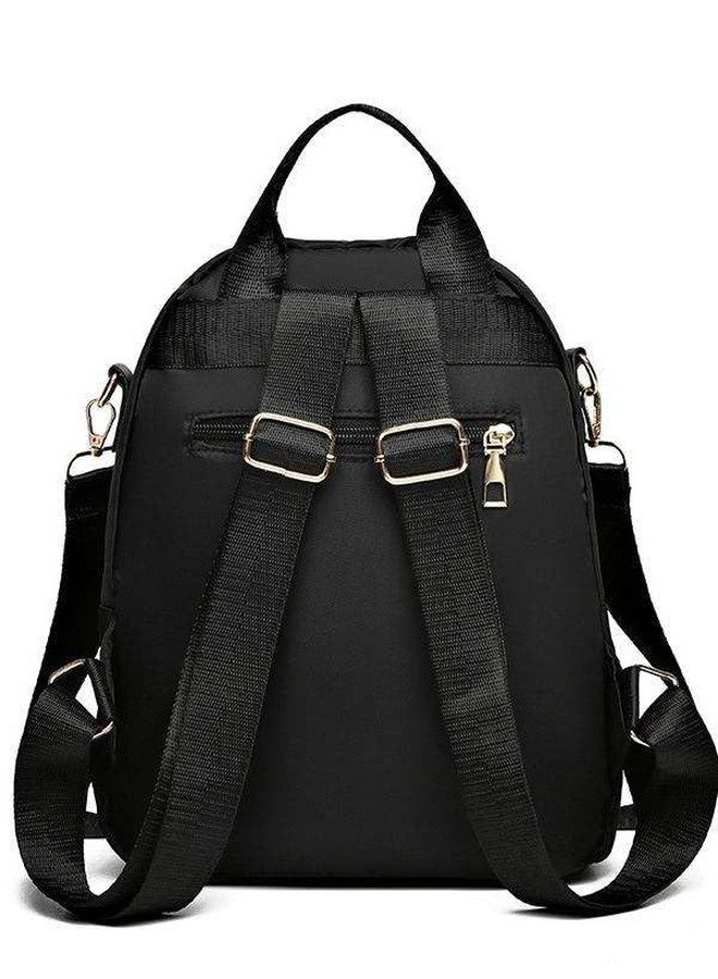 Kausbabi Fashion Mini Backpack Purse for Women, Black Nylon with Gold Hardware, Convertible Shoulder Bag with Multiple Compartments - Image 3