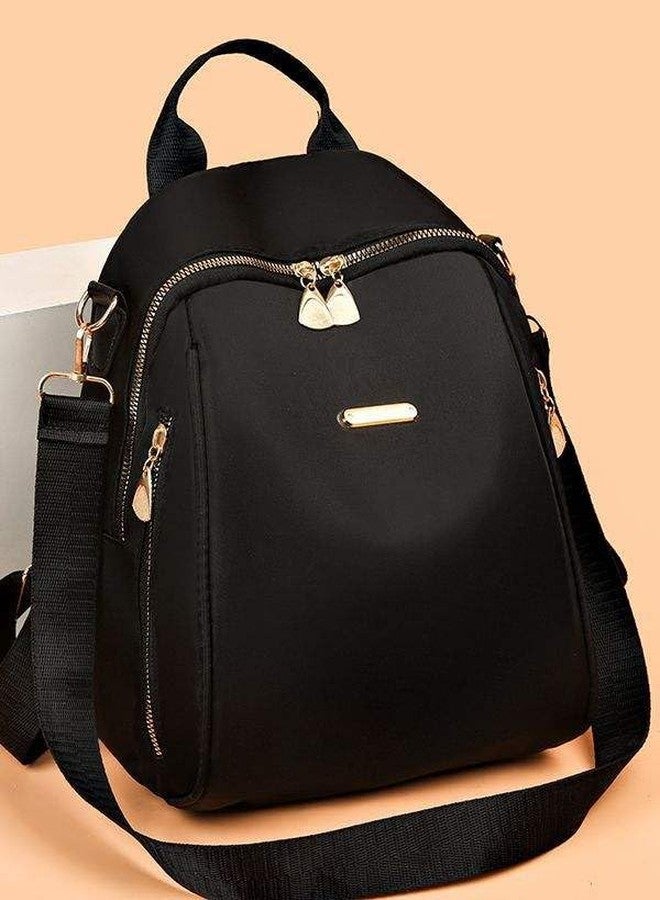 Kausbabi Fashion Mini Backpack Purse for Women, Black Nylon with Gold Hardware, Convertible Shoulder Bag with Multiple Compartments - Image 4
