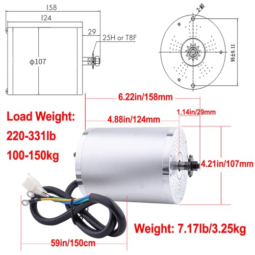 Chokayaky 36V Motor Kit 1000W Electric Brushless DC Motor Kit 5.7N.M Go Kart Electric Motor 3100RPM Electric Dirt Bike Motor No Bracket BLDC Motor for Electric Scooter Ebike Controller Ebike Throttle with Key - Image 4