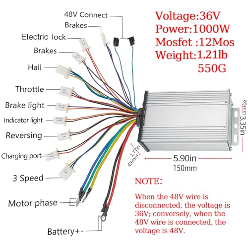 Chokayaky 36V Motor Kit 1000W Electric Brushless DC Motor Kit 5.7N.M Go Kart Electric Motor 3100RPM Electric Dirt Bike Motor No Bracket BLDC Motor for Electric Scooter Ebike Controller Ebike Throttle with Key - Image 5