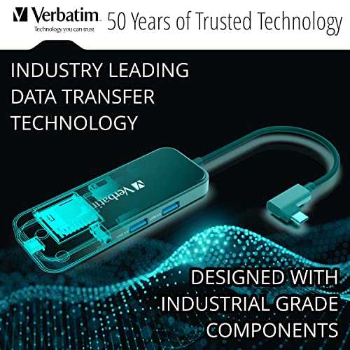 Verbatim 8-in-1 USB C Hub w/Dongle for Laptop - 100W PD, 2 USB 3.0 Ports, 2 USB-C Ports, SD Card Readers, HDMI, 3.5mm Audio - Image 2